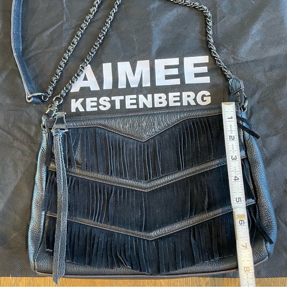 Aimee Kestenberg Black Leather Suede Fringe Hobo Bag Purse - Picture 11 of 12